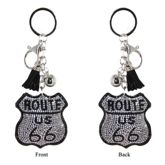 Route 66 Double Sided Rhinestones Keychain Charm for Purse and Backpack - Picture 1 of 1